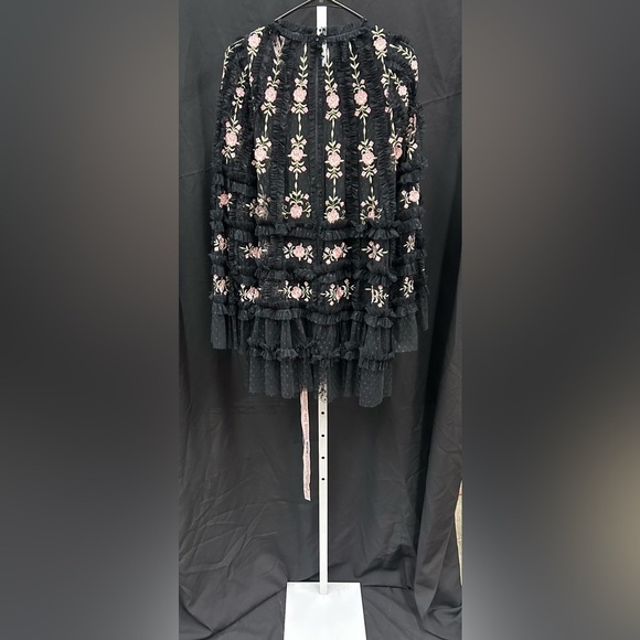 Mac Duggal 8031 NWT Embroidered Long Flare Sleeve Mesh A-Line Dress - Picture 4 of 8